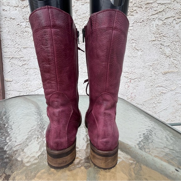 Bueno Casey Burgundy Leather Moto Combat Tall Lace Up Side Zip Boots - Picture 7 of 16